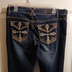 Rue21 Navy Boot Cut Jeans with Gold Detailing